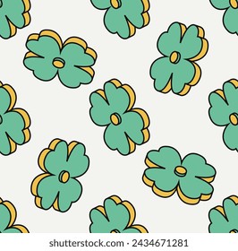 Four leaf clover seamless pattern. Isometric icon. Symbol of Saint Patrick day. Vector illustration. Modern style.