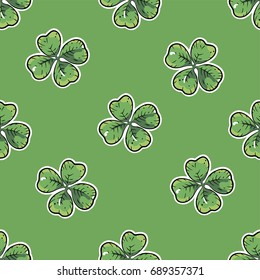 Four leaf clover seamless pattern. Vector background