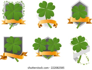 Four leaf clover set with banner space vector illustration cartoon.