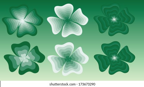 four leaf clover, set, vector illustration