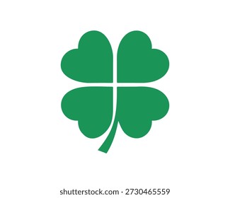 Icono del trébol de cuatro hojas en estilo verde plano aislado en el fondo blanco para la suerte y el éxito del día de San Patricio