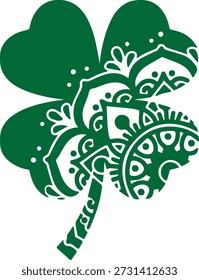 Four leaf clover, shamrock symbol in green black white, lucky charm icon for St Patrick’s Day design