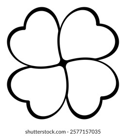 Four leaf clover silhouette symbol icon shape, black and white vector illustration of four leaf cloverleaf, isolated on white background