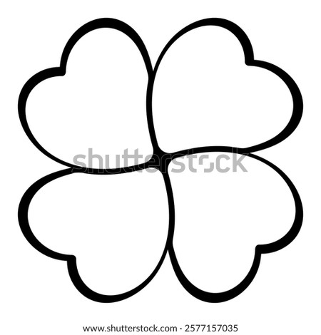 Four leaf clover silhouette symbol icon shape, black and white vector illustration of four leaf cloverleaf, isolated on white background