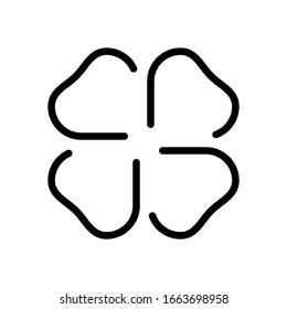 Four leaf clover, St Patricks Day sign, outline design. Black icon on white background
