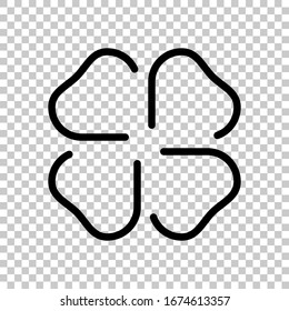 Four leaf clover, St Patricks Day sign, outline design. Black symbol on transparent background