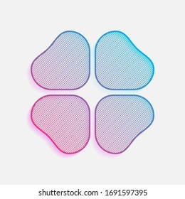 Four leaf clover, St Patricks Day sign. Colored logo with diagonal lines and blue-red gradient. Neon graphic, light effect