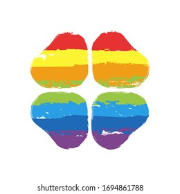 Four leaf clover, St Patricks Day sign. Drawing sign with LGBT style, seven colors of rainbow (red, orange, yellow, green, blue, indigo, violet