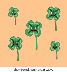 Four leaf clover for St. Patrick's day in cartoon style. Vector stock illustration.