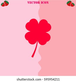 Four leaf clover. St Patricks day vector  icon. Strawberry Background.