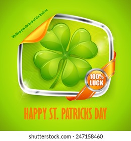 Four leaf clover sticker on green, vector illustration for St. Patrick's day 