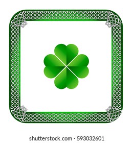 Four leaf clover. St.Patrick 's Day.  Celtic border frame. Celtic cross, isolated on the white background for web design.  Vector illustration