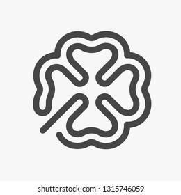 Four Leaf Clover Symbol. Luck Patrick's Day Illustration Icon in Flat Line Handwrite Style. Fortune Superstition. Vector Sign.