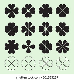 Four Leaf Clover Symbol, Set Of Simple Shapes, Vector Illustration