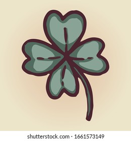 Four leaf clover symbol.
St.Patrick's day elements icon. 
Colored cartoon illustration.Vector design for web design, mobile app, stickers and games.