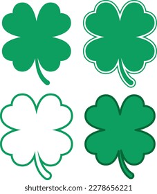 Four leaf clover symbol with four variations. Shamrock shapes.