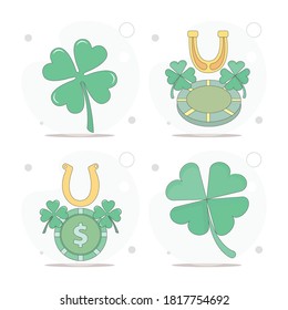 four leaf clover vector flat illustration on white background. clover leaf with horse shoe