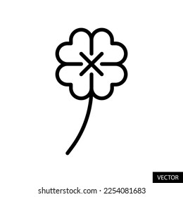 Four leaf clover vector icon in line style design for website, app, UI, isolated on white background. Editable stroke. EPS 10 vector illustration.
