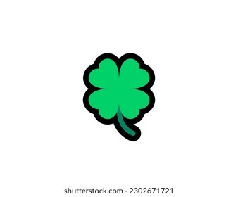 Vier Blatt Kleeblatt, Vektorsymbol auf weißem Hintergrund. Irland, Lucky Leaf. Clover Emoji Illustration. Einziger Kleeblattvektor-Emotikon