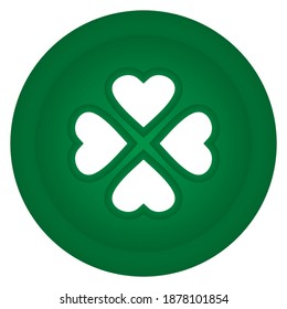 Four Leaf Clover Vector Illustration. Saint Patrick Symbol Isolated On White Background. Lucky Four Leaf Clover Button