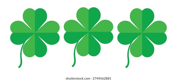Four leaf clover vector illustration. Clover leaf icon collection. Good luck leaves isolated on white background.  Silhouette of clover leaf icon, vector set. Clover leaf vector illustration.