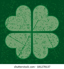 four leaf clover witrh grunge pattern on green background