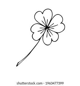 Four leaf clovers for Saint Patrick's Day. Isolated vector illustration, simple cartoon line art.
