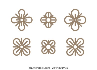 Four leaf emblem. Set of 6 geometric shape. Modern linear design print.