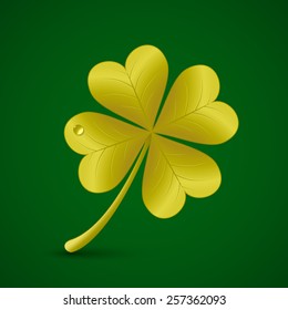 Four leaf golden clover. Vector illustration. St. Patrick's day symbol