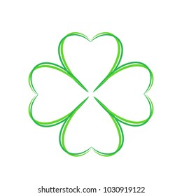 Four leaf green clover ahnd draw. Lucky quatrefoil. Good luck symbol. Decoration for greeting cards, patches, prints for clothes, emblems