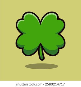 Four Leaf Green Clover Cartoon Icon Illustration, St. Patrick's Day Icon Concept Isolated.