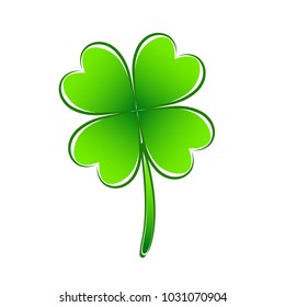 Four leaf green clover hand draw. Lucky quatrefoil. Good luck symbol. Decoration for greeting cards, patches, prints for clothes, emblems