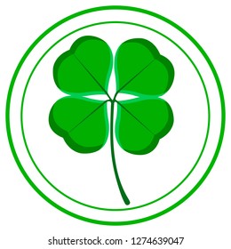 Four leaf green clover hand draw. Lucky quatrefoil. Good luck symbol. Decoration for greeting cards, patches, prints for clothes, emblems.