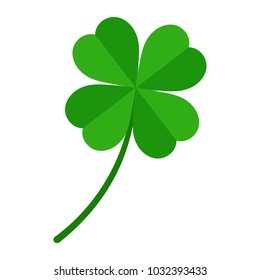 four leaf green clover leaf in shape of heart, an attribute to St. Patrick's day, abstract clover vector illustration isolated on white background Patrick