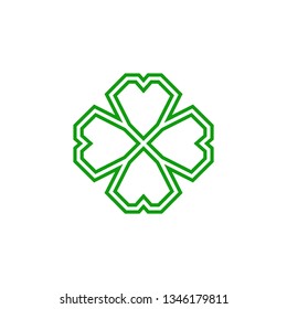 Four leaf green shamrock in Celtic style, St Patrick's day vector line clover pictogram