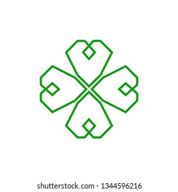 Four leaf green shamrock, St Patricks day vector line clover pictogram