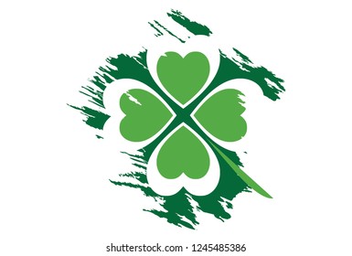 Four leaf lucky clover leaf on white background. Vector illustration
