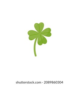 Four leaf lucky clover for St. Patricks day or shamrock, flat vector illustration isolated on white background. Clover plant charm or luck amulet sign or symbol.