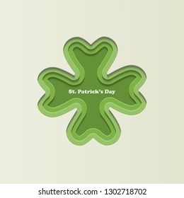 Four leaf paper cut clover. Green leaf icon. Symbol of St. Patrick's Day.