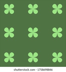 Four leaf petals seamless texture. Green plant on a green background. Vector illustration.