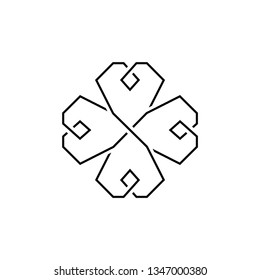 Four leaf shamrock in Celtic style, St Patrick's day vector line clover pictogram