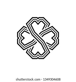 Four leaf shamrock in Celtic style, St Patrick's day vector line clover pictogram