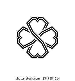 Four leaf shamrock in Celtic style, St Patrick's day vector line clover pictogram