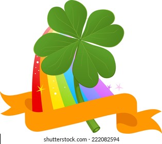 Four Leafs Clover in colored Rainbow pattern banner vector illustration.