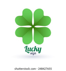 Four leaves clover sign. Saint Patrick icon. Flat style lucky symbol.