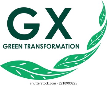 The four leaves gradually become smaller while drawing an arc. The letter "GX" is drawn in the center of the arc.