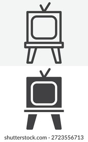 Vierbeiniger Fernseher mit verschiedenen Stilsymbolen. Linie, Umriss und durchgezogenes Symbol, Vektorzeichen und Symbol. Bearbeitbares Strich-Vektorsymbol für klassisches TV-Design.
