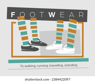 Four legs, four shoes, four socks. Cover or banner with title and text. Vector illustration