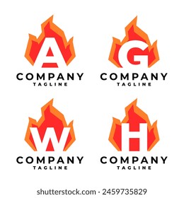 four letter logo with fire on the back. flame logo vector template.