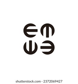 Four letters E, circles geometric symbol simple logo vector